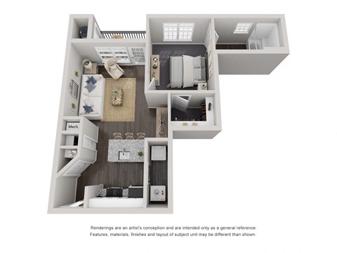 1 Bed1 Bath Floor Plan | 565 Sq. Ft. 1 Bed1 Bath Floor Plan | 565 Sq. Ft. at Willowest in Lindbergh, Atlanta, Georgia